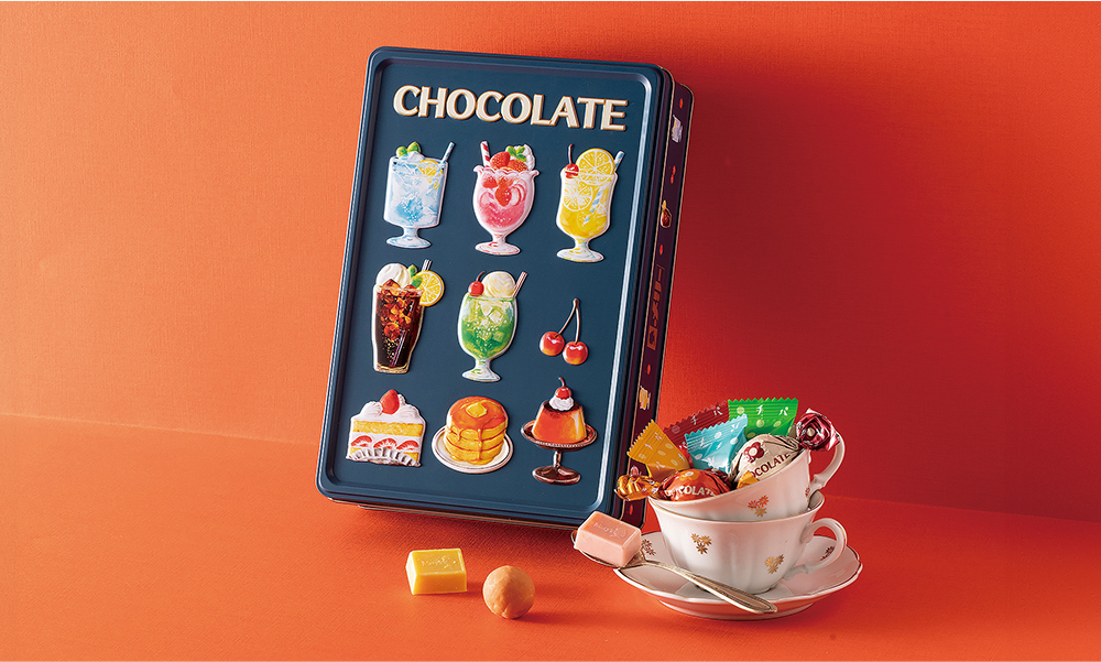 メリーチョコレート　はじけるキャンディチョコレート。 喫茶メニュー缶
