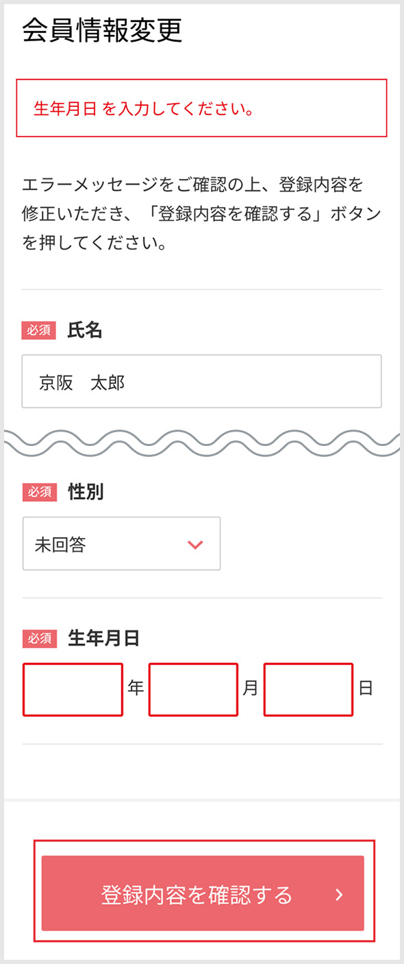不足項目、エラー項目入力