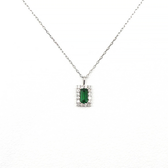 Pt グリーンガーネット&ダイヤモンド ペンダント