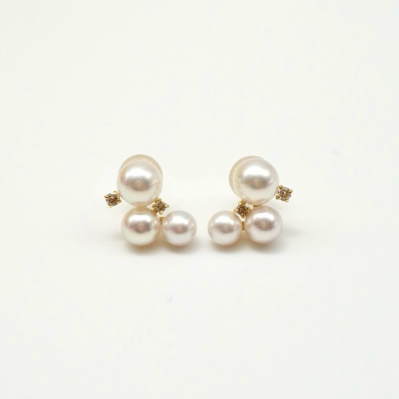K18 あこやパール&ダイヤモンド ピアス
