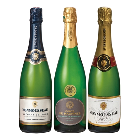 フランス シャンパン製法 スパークリングワイン3本セット