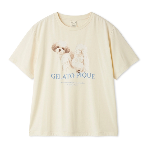【接触冷感】【UVカット】お散歩ドッグワンポイントTシャツ