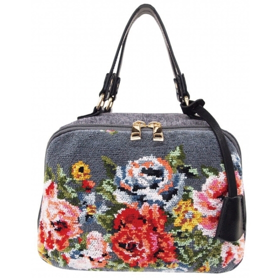 シェニールラウンド手提げ　ローズガーデン